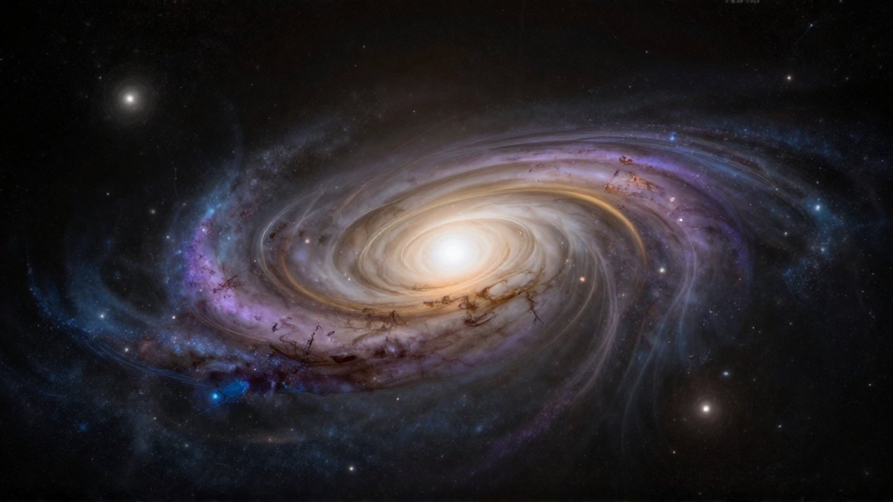 Un cúmulo de galaxias brillante en el centro distorsiona la luz de galaxias distantes en arcos luminosos.